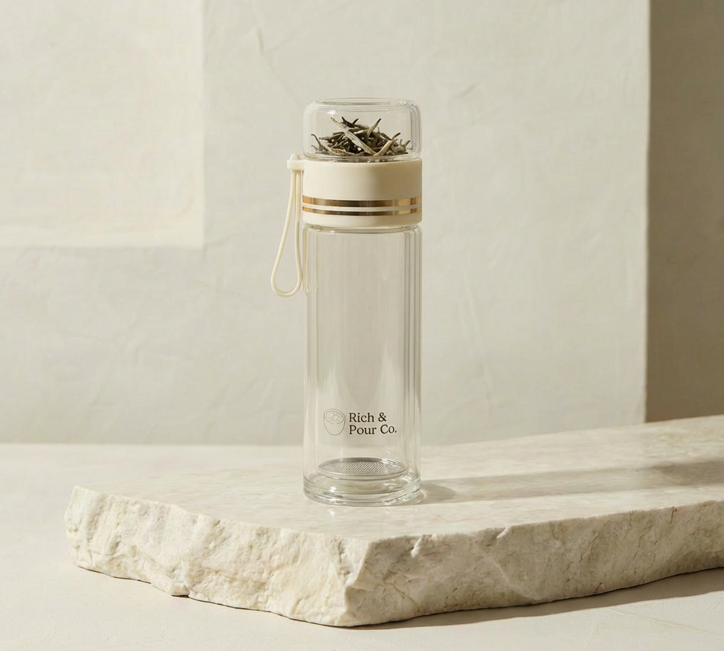 Double-Wall Glass Tea Infuser Tumbler - Leak-Proof Travel Water Bottle - Rich And Pour