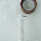 Double-Wall Glass & Wood Tea Infuser Tumbler - Leak-Proof Travel Water Bottle